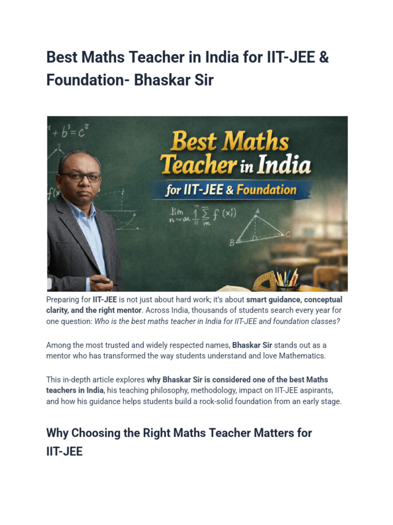 Best Maths Teacher in India for IIT-JEE & Foundation- Bhaskar Sir | PDF ...