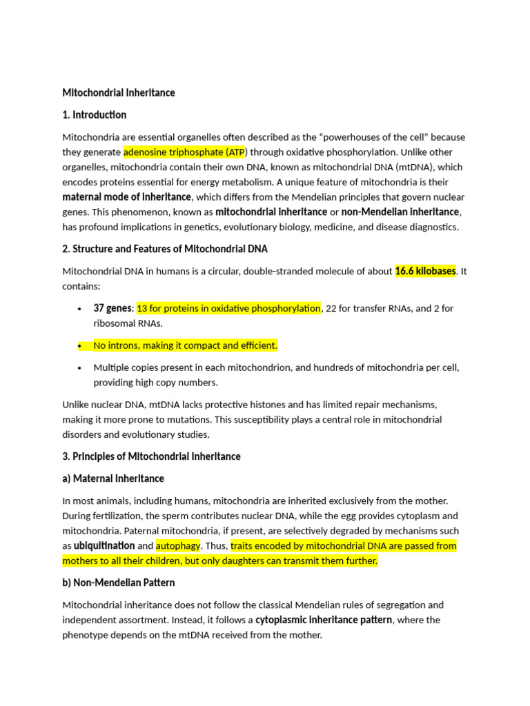 Mitochondrial Inheritance | PDF | Mitochondrial Dna | Mitochondrion