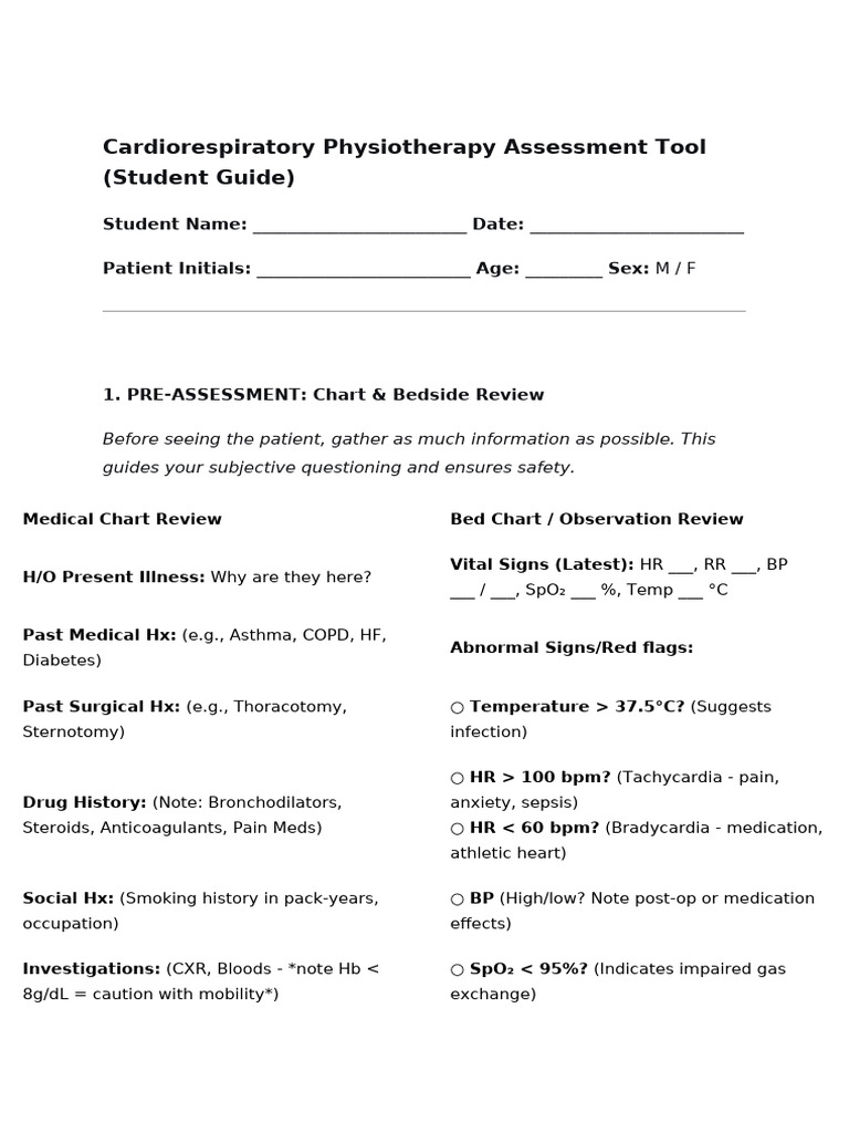 Cardiorespiratory Physiotherapy Assessment Tool | PDF | Medical ...