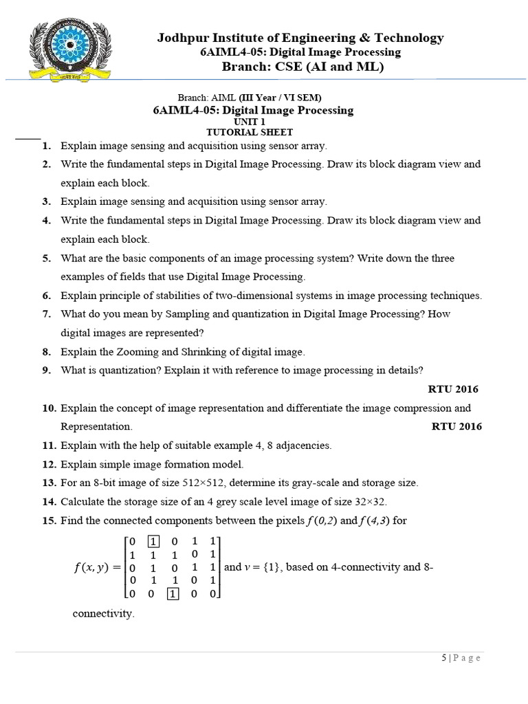 Chapter 1 Question Bank | PDF | Digital Image | Information And ...