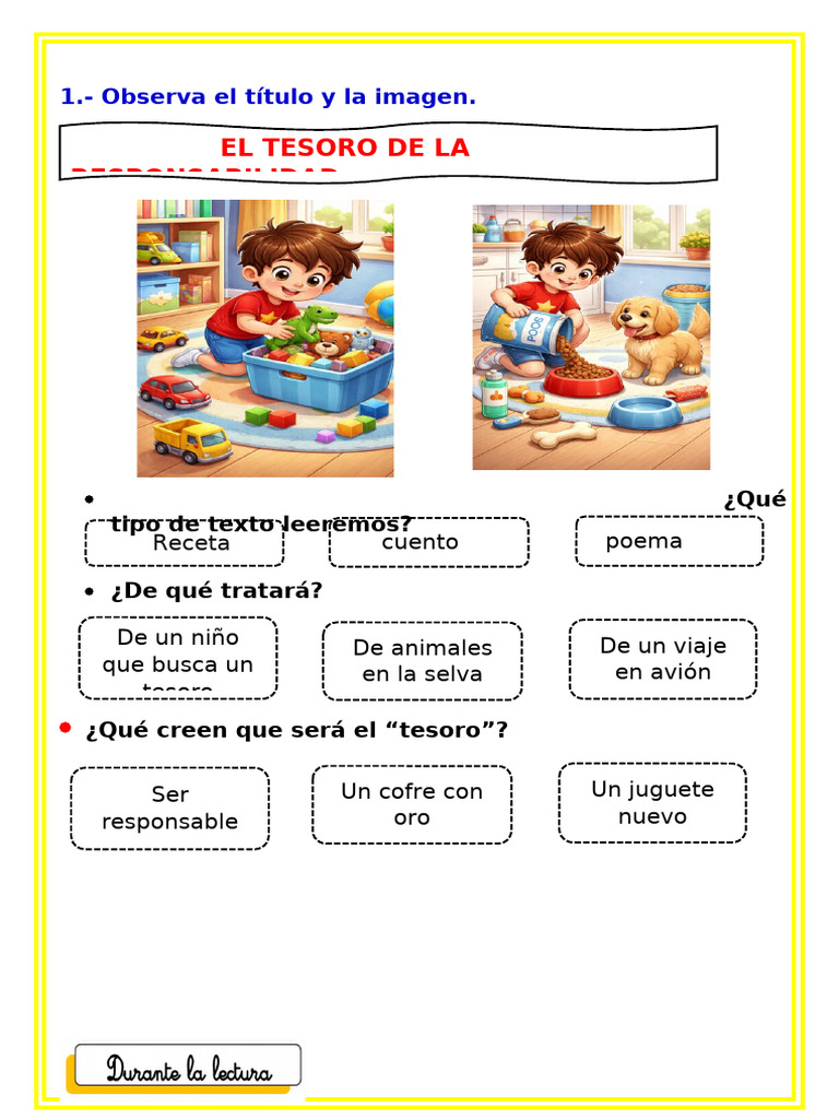 .U1 S3 FICHA D4 PLAN LECTOR EL TESORO DE LA RESPONSABILIDAD | PDF