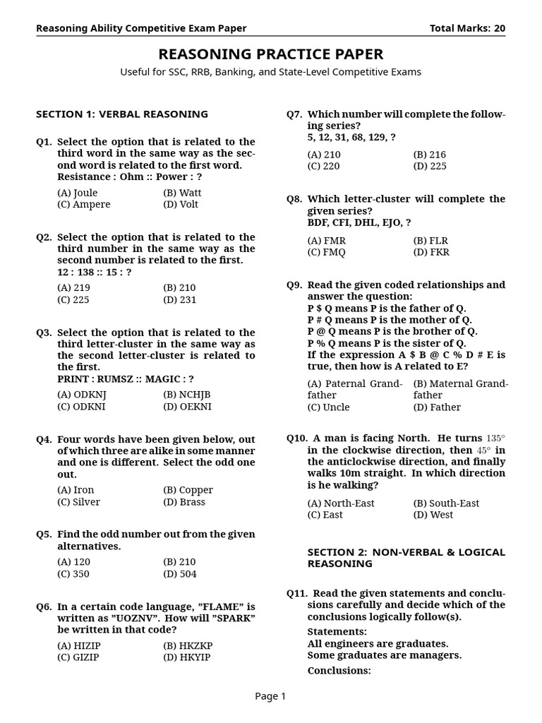 Reasoning Exam Paper Day_01 | PDF