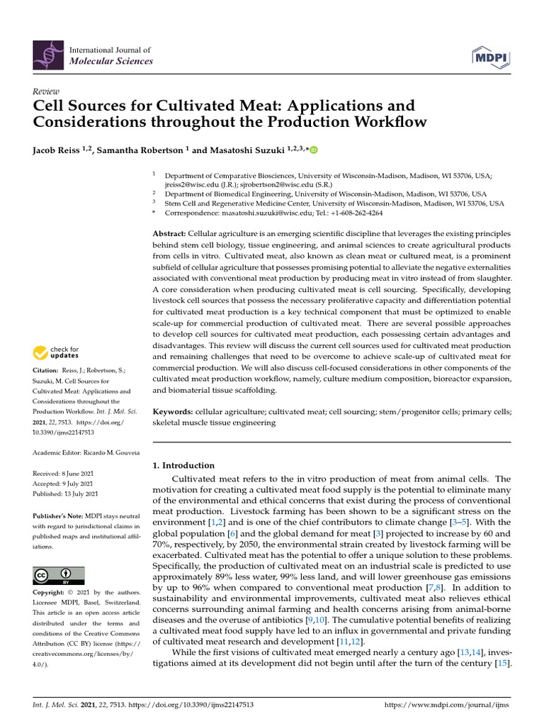 Cell Sources for Cultivated Meat: Applications and Considerations ...