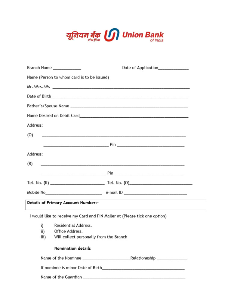Application Fode Bit Card | PDF | Debit Card | Personal Identification ...