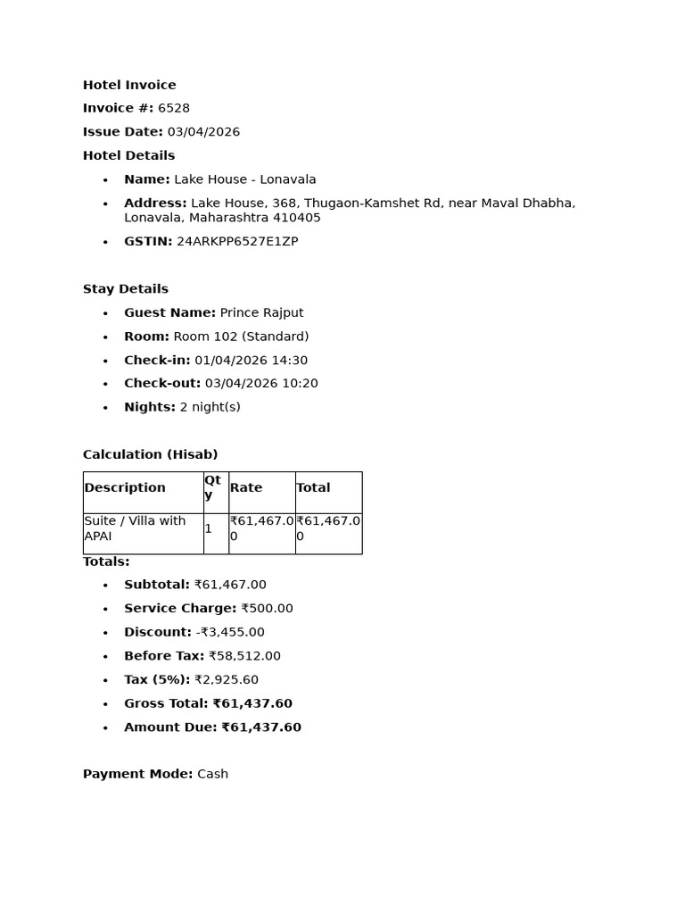 Hotel Invoice | PDF