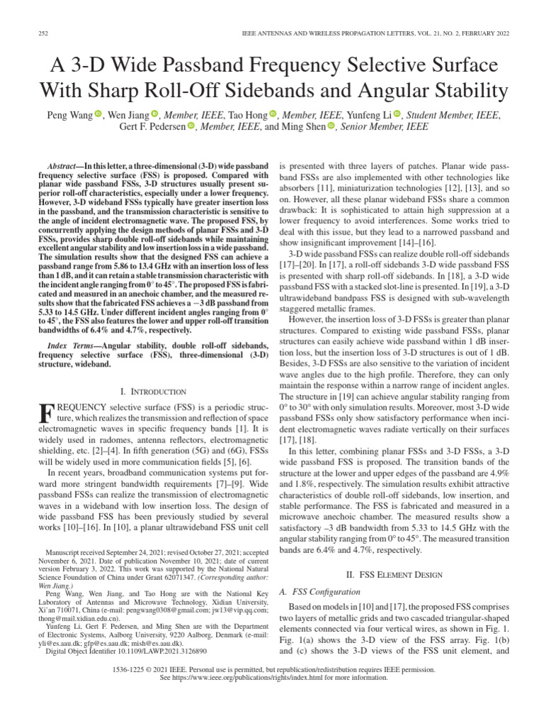 A 3-D Wide Passband Frequency Selective Surface With Sharp Roll-Off ...