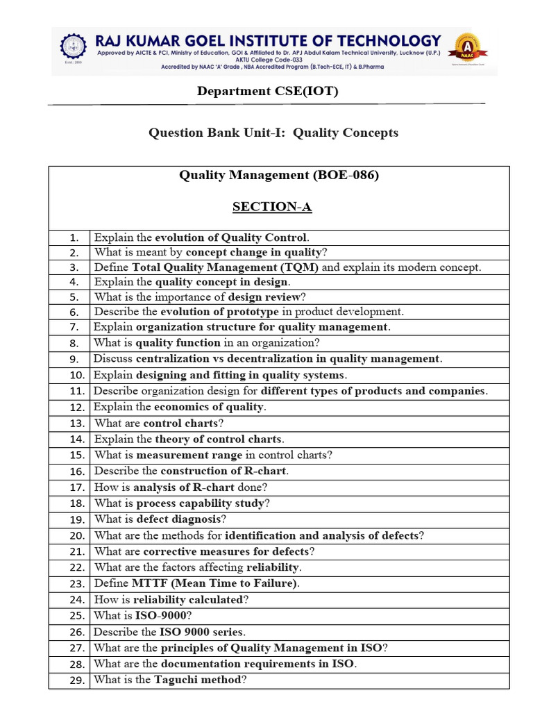 QM Question Bank | PDF | Quality Management | Reliability Engineering
