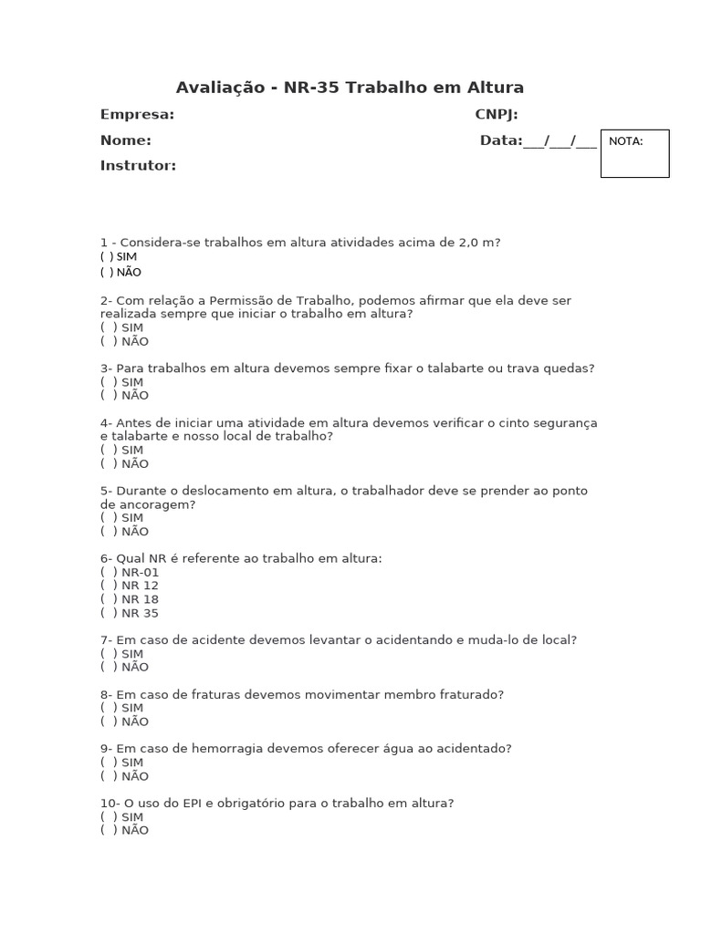 Avaliação NR 35 | PDF