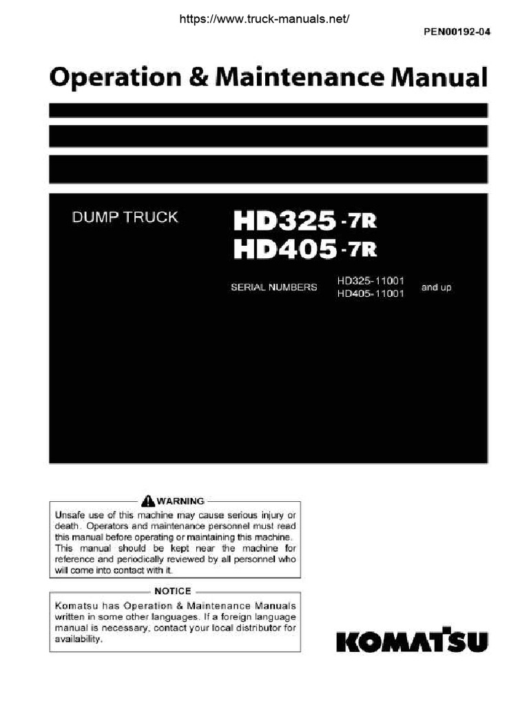 Komatsu HD325 HD405 Dump Truck Operator's Manual(1) | PDF | Safety ...