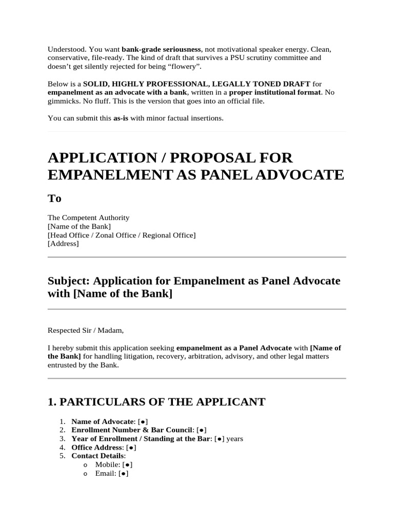 Sample Proposal for Empanelment in Banks | PDF | Lawsuit | Arbitration