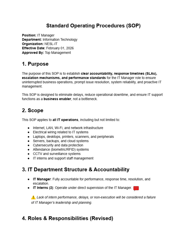IT Manager-Standard Operating Procedures (SOP) | PDF | Computer ...
