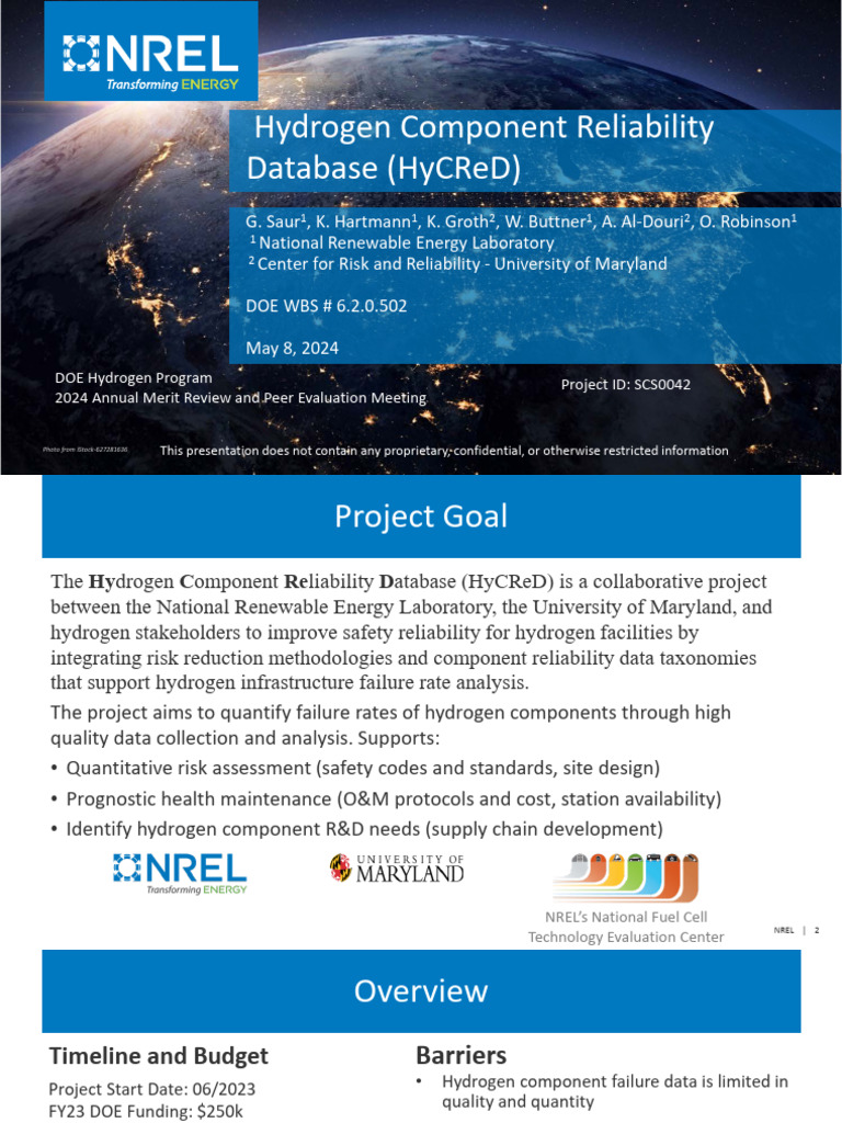 2024 - NREL - H2 Safety - Hydrogen COmponent Reliability Database | PDF ...