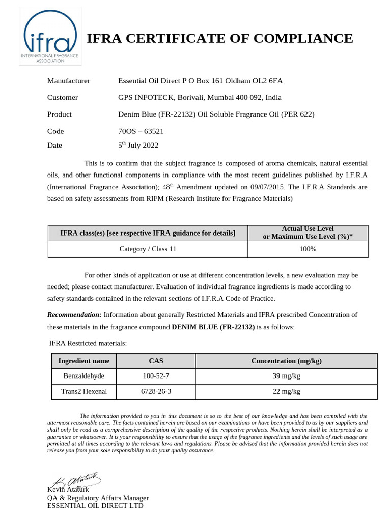 Ifra Certificate of Compliance | PDF | Regulatory Compliance