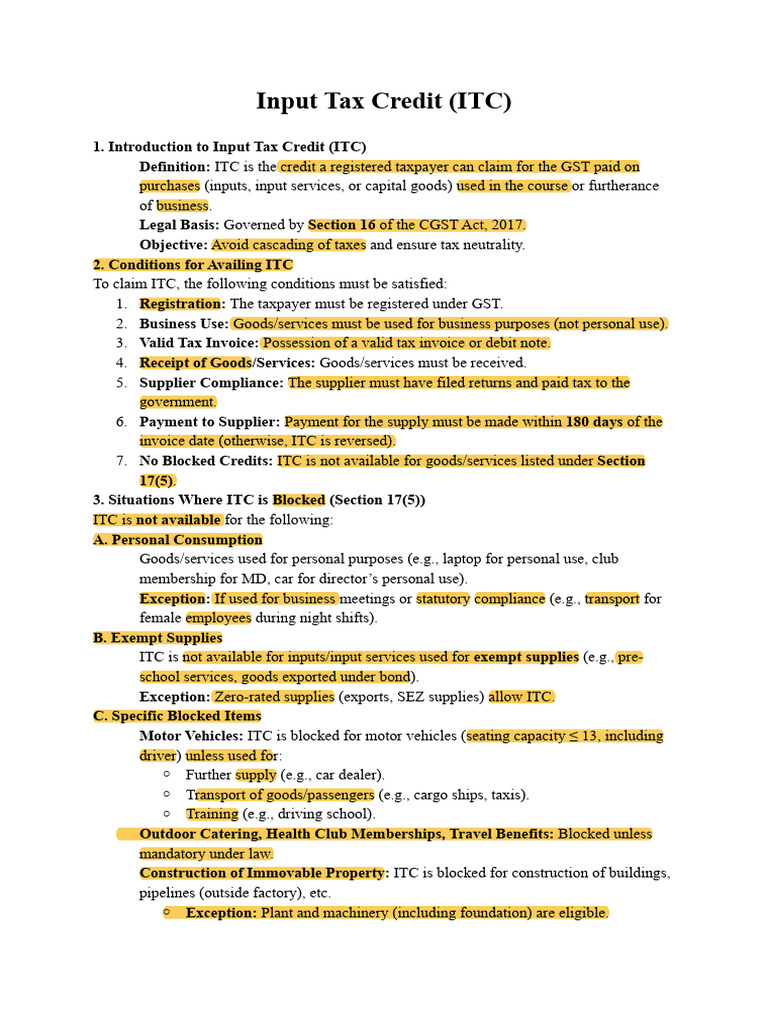 ITC NOTES | PDF | Taxes | Invoice