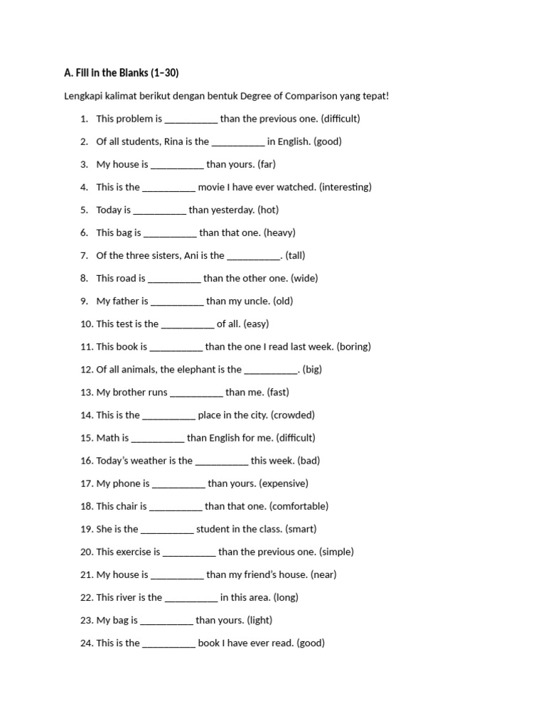 Essay Degree of Comparison 50 Soal-1 | PDF | Chess Openings | Chess