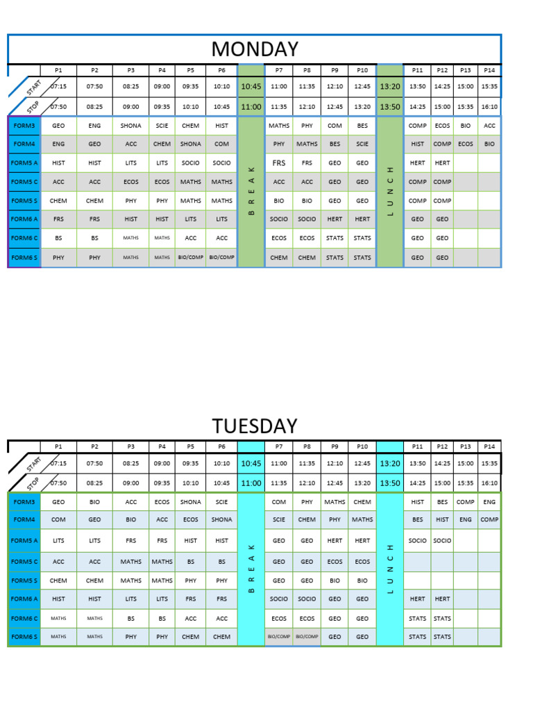 St Faith College Time Table | PDF
