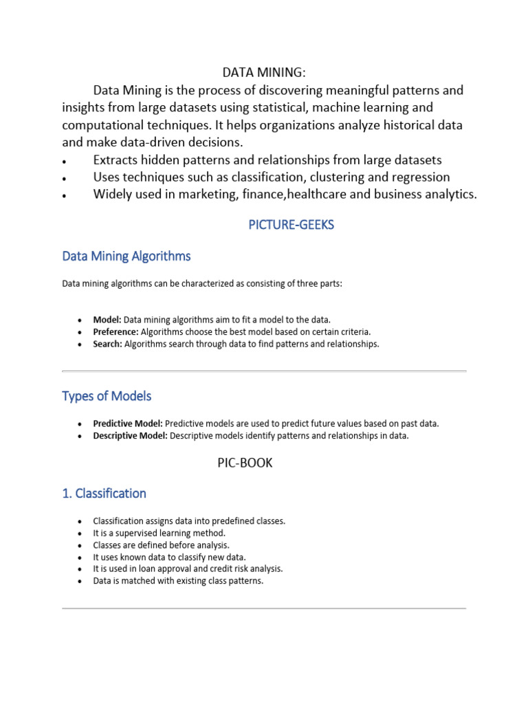 Picture-Geeks Data Mining Algorithms: Model: Preference: Search | PDF