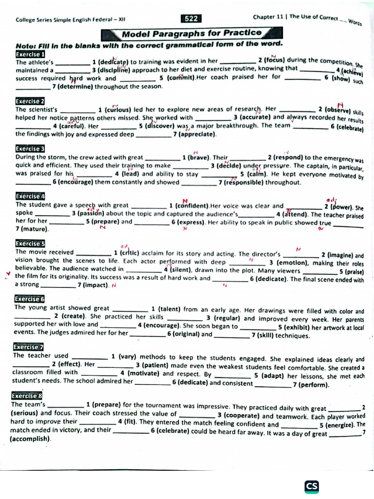 Exercises on Correct Grammatical Form of Words | PDF