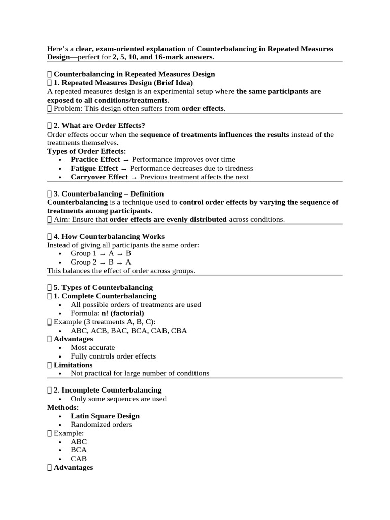 4. Counterbalancing in Repeated Measures Design | PDF | Experiment ...