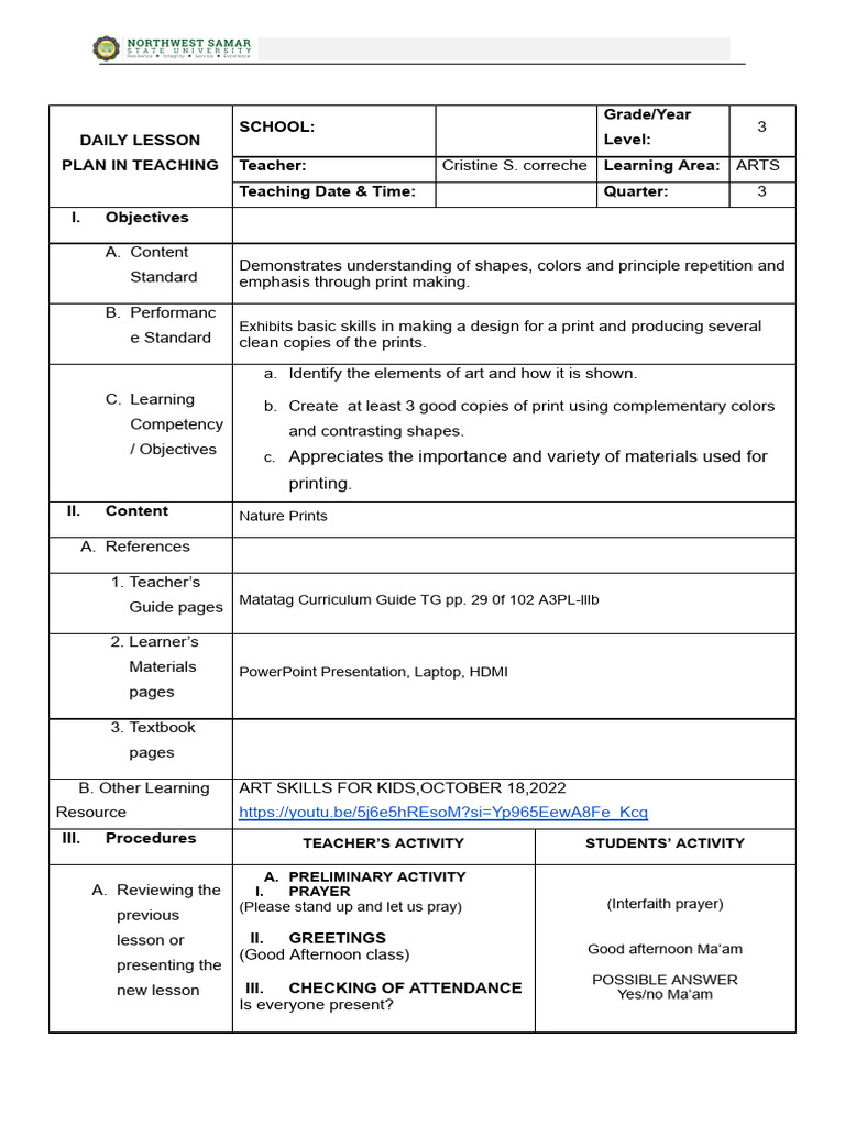 English Lesson Plan Final | PDF | Leaf