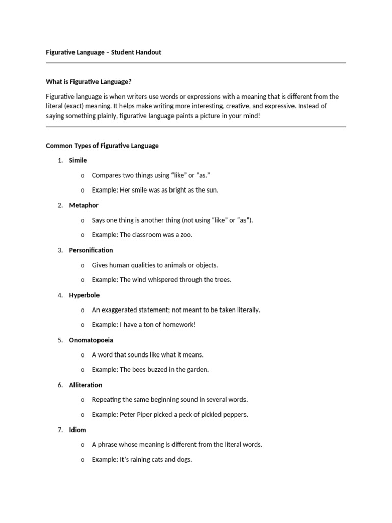 Figurative Language Handout | PDF | Metaphor | Linguistics