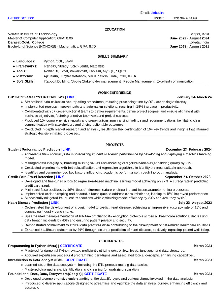 sample resume section A | PDF | Machine Learning | Data Analysis