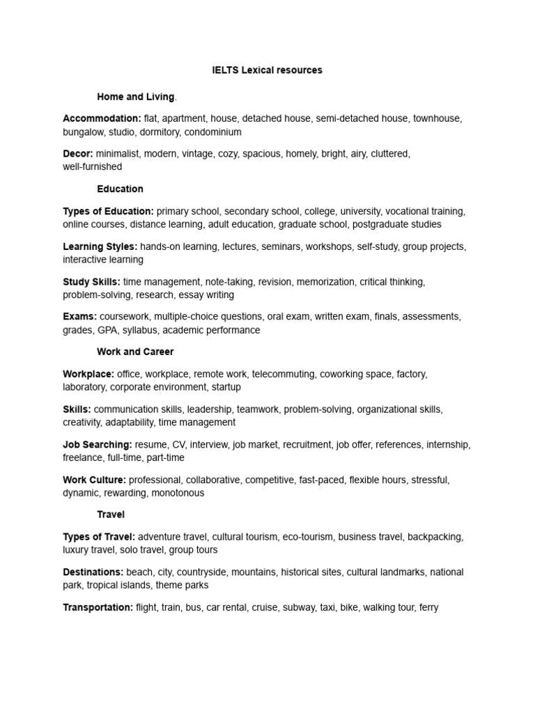 IELTS Lexical resourses | PDF | Conservation Biology | Physical Fitness