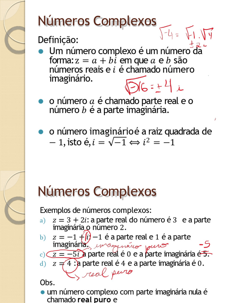 Numeros - Complexos - Aula 29-07 | PDF | Número complexo | Teoria dos ...