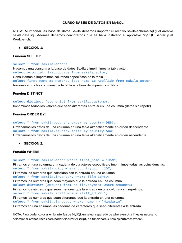 Curso Bases de Datos en MySQL | PDF | SQL | Bases de datos