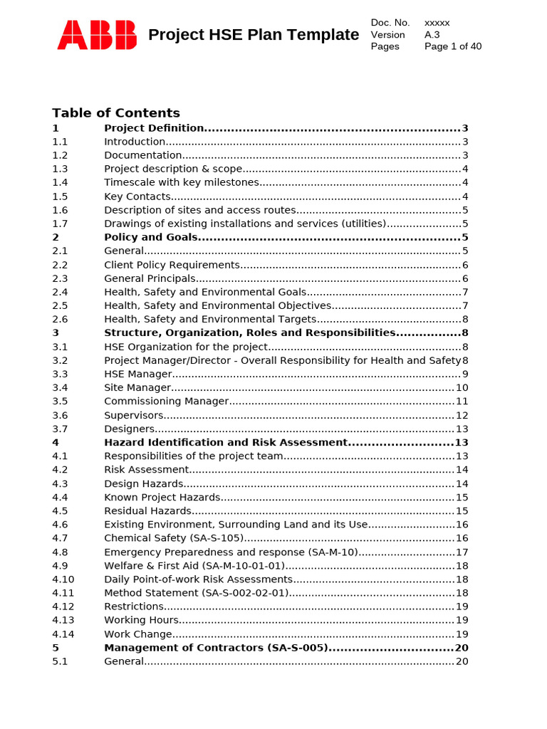 SA-S-002!01!02 Project HSE Plan Template | PDF | Safety | Occupational ...