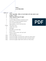 Sheffield Primary Pre-K Supply List 2012-2013 Quantity Item