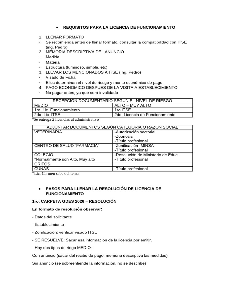 Requisitos para La Licencia de Funcionamiento | PDF
