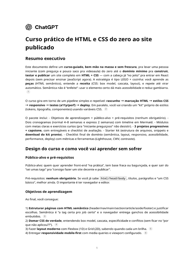 Curso prático de HTML e CSS do zero ao site publicado | PDF | Html ...