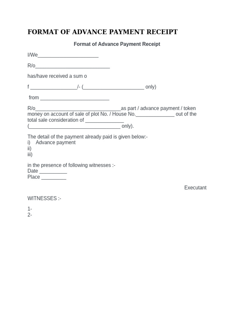 Format of Advance Payment Receipt | PDF