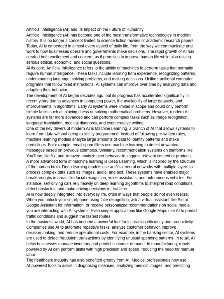 Artificial Intelligence (AI) and Its Impact On The Future of Humanity ...