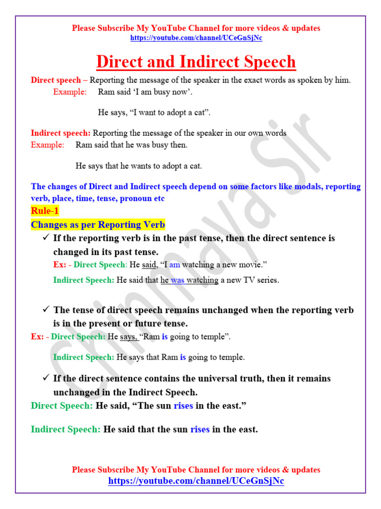 Direct and Indirect Speech Part-1 | PDF | Verb | Semantic Units