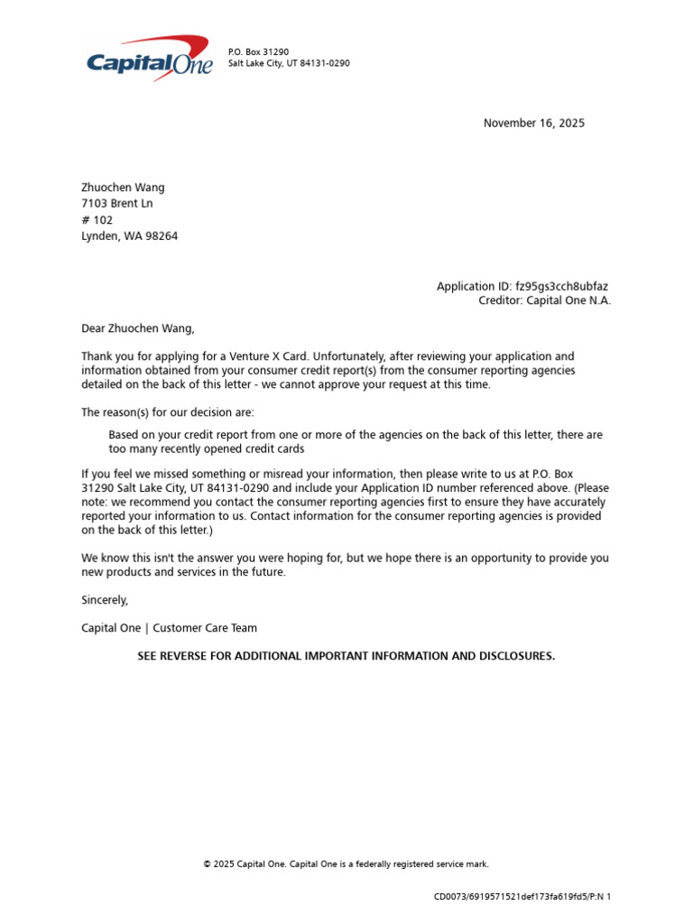 Adverse Action Letter | PDF | Credit History | Credit