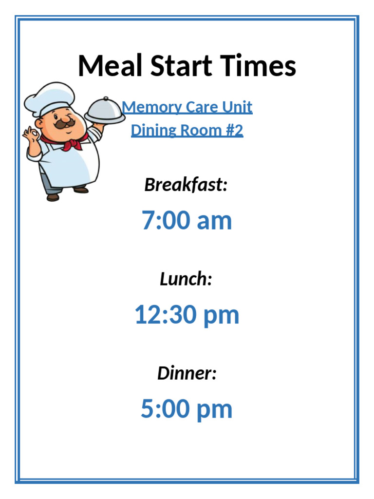 MCU 3M2 Dining Room Meal Times | PDF