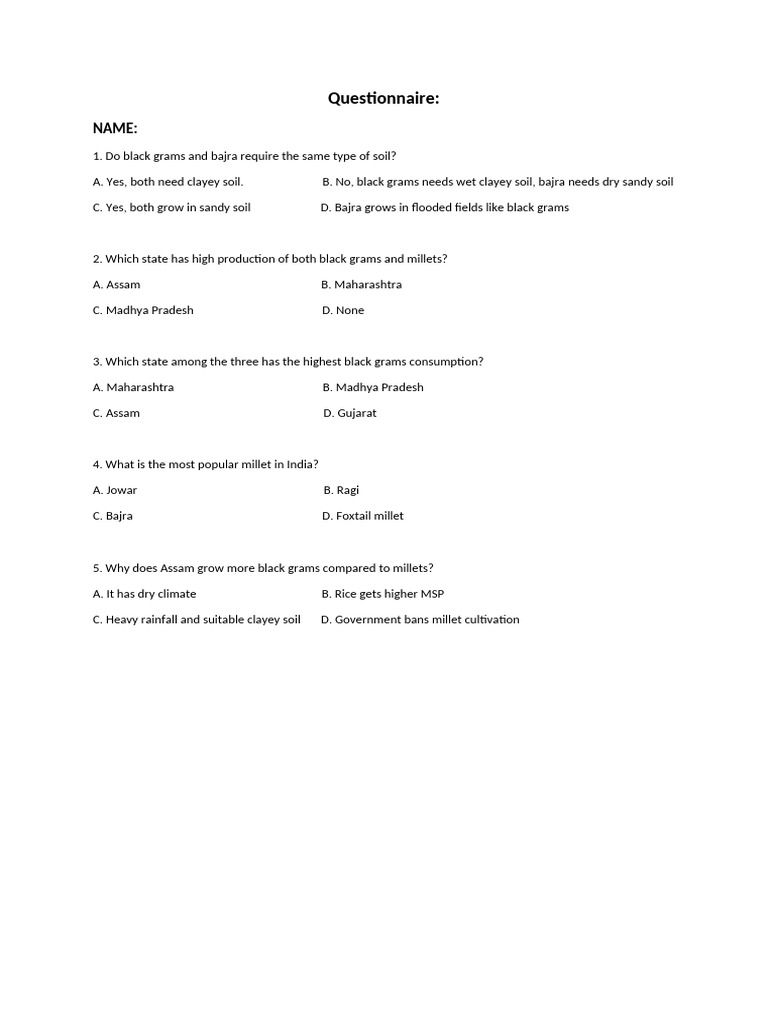Questionnaire Bio | PDF