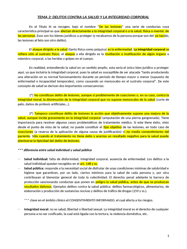 Tema 2 Delitos Contra La Salud y La Integridad Corporal | PDF ...