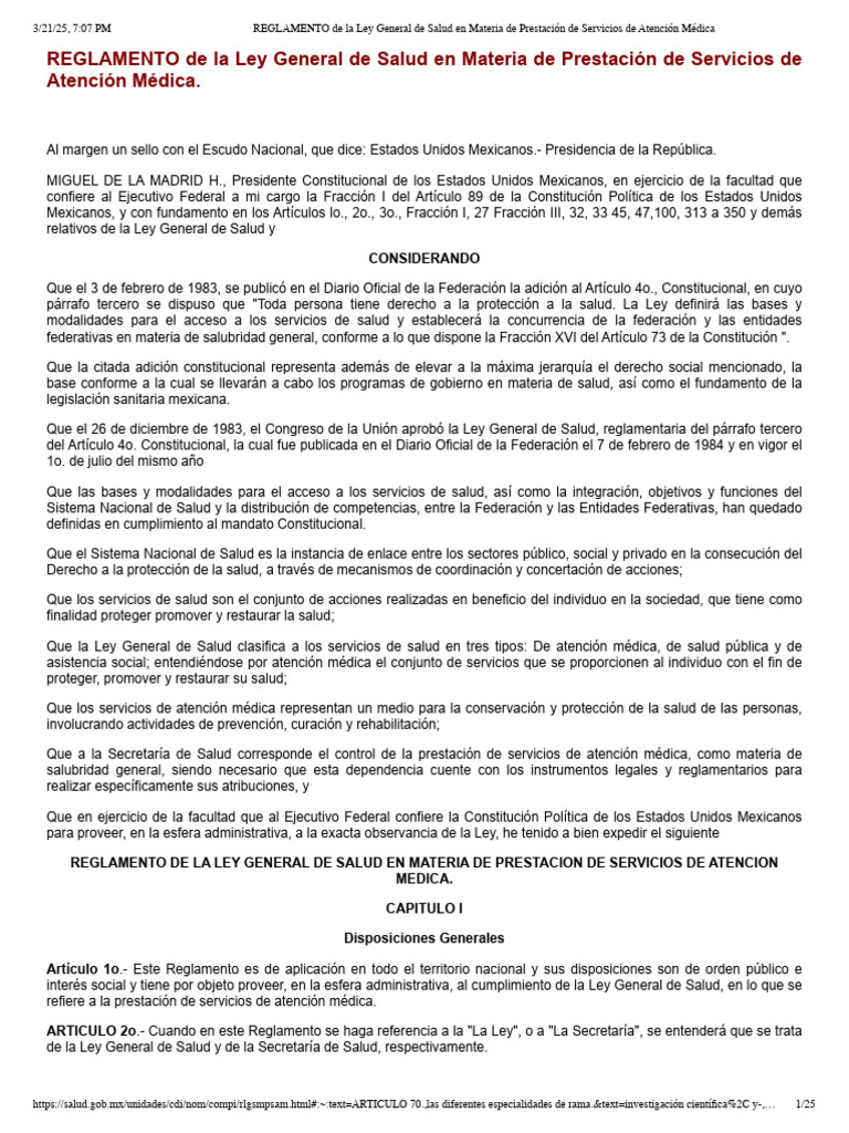 REGLAMENTO de La Ley General de Salud en Materia de Prestación de ...