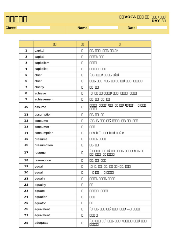 능률VOCA 어원편 고등_어휘리스트(표제어+파생어)_DAY31-60, 권미부록 | PDF