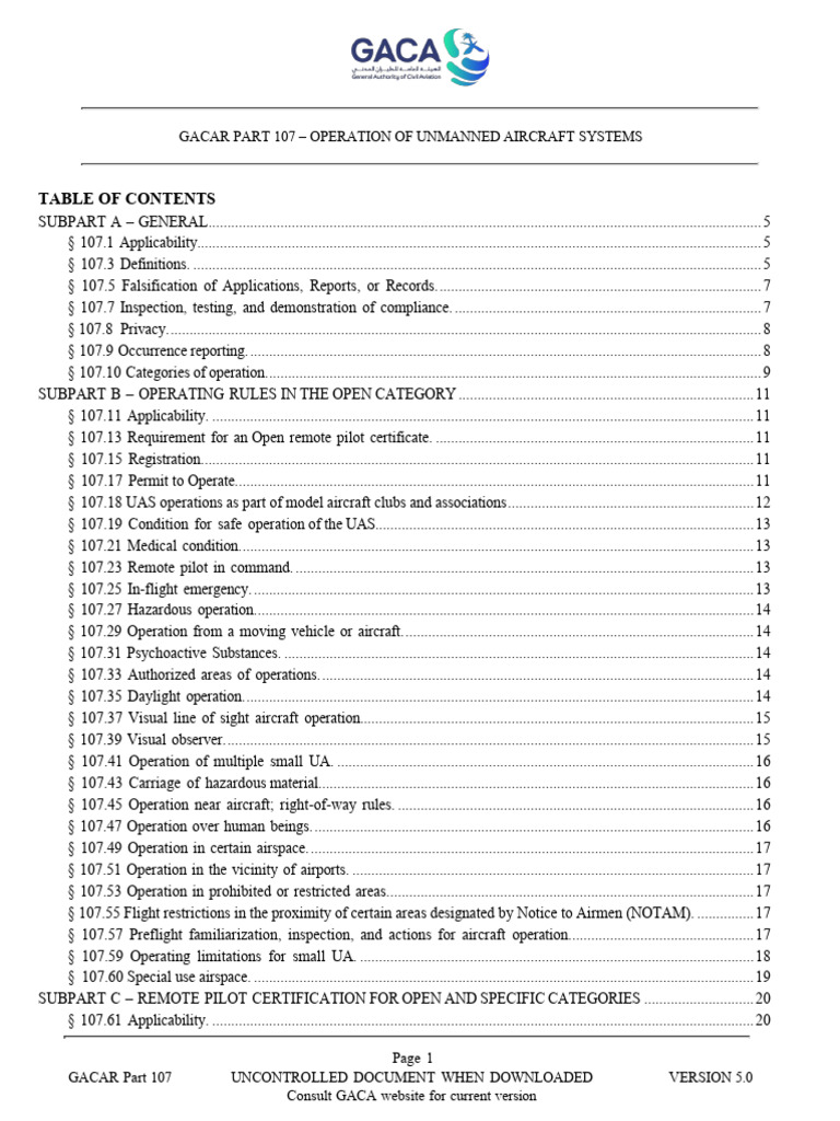 GACAR Part 107 - Operation of Unmanned Aircraft Systems - v5 | PDF ...