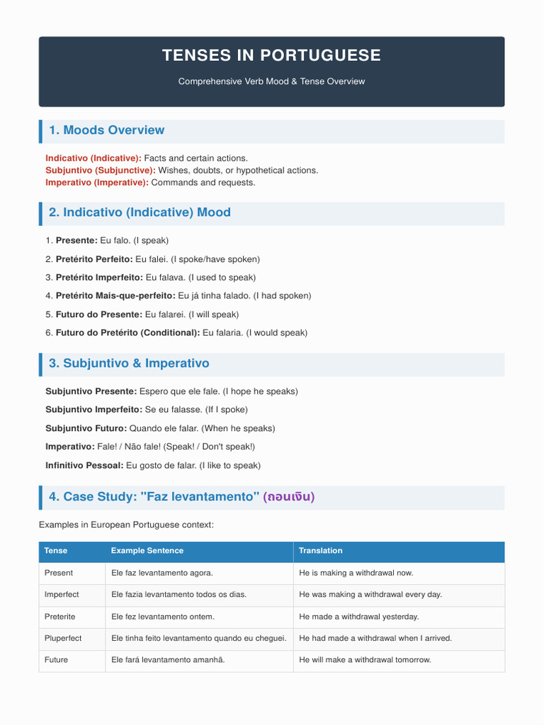 Portuguese_Verb_Tenses_v2 | PDF | Grammatical Tense | Linguistic Typology