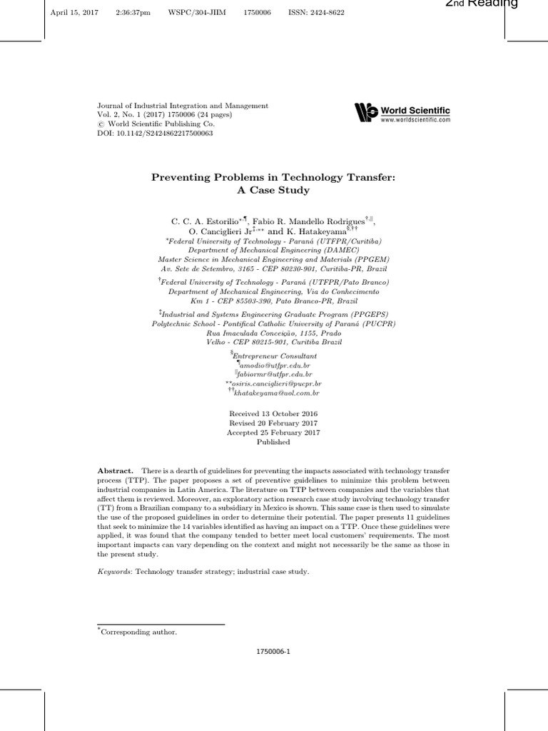 Lecture # 10 Preventing Problems in Transfer of Technology | PDF