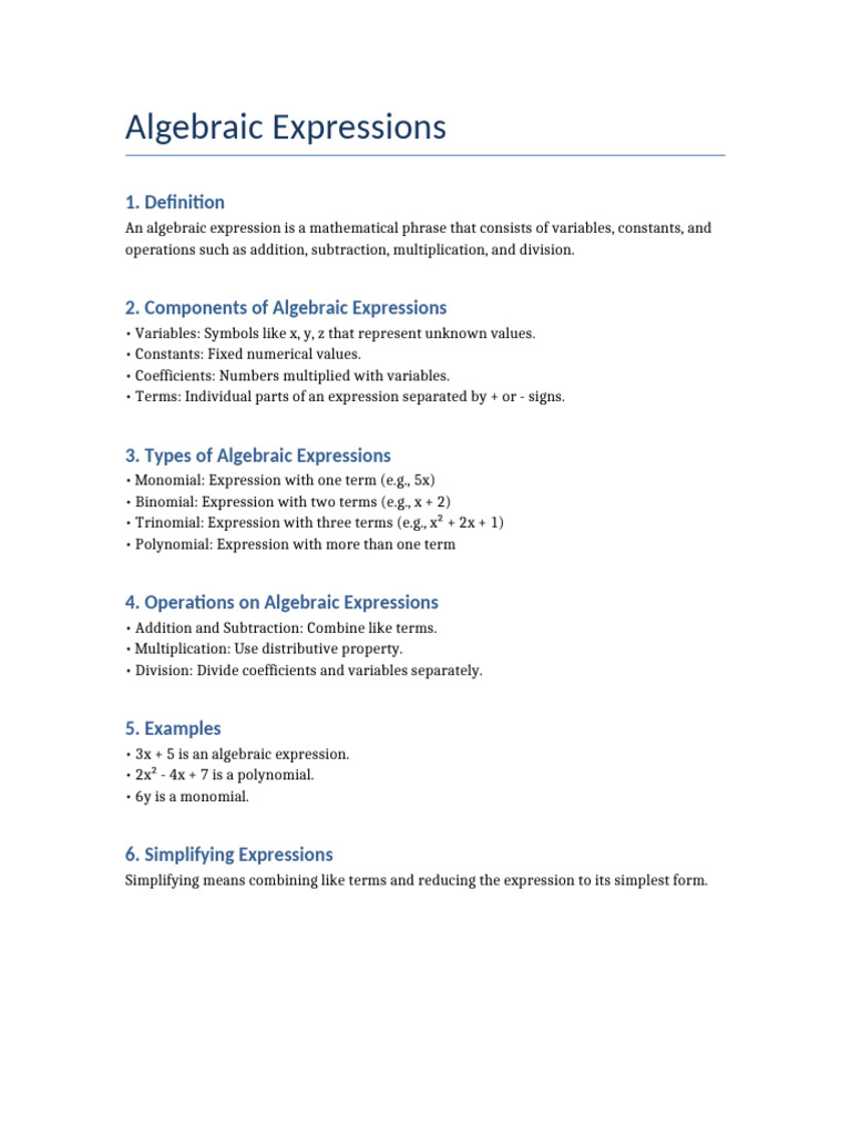Algebraic Expressions | PDF