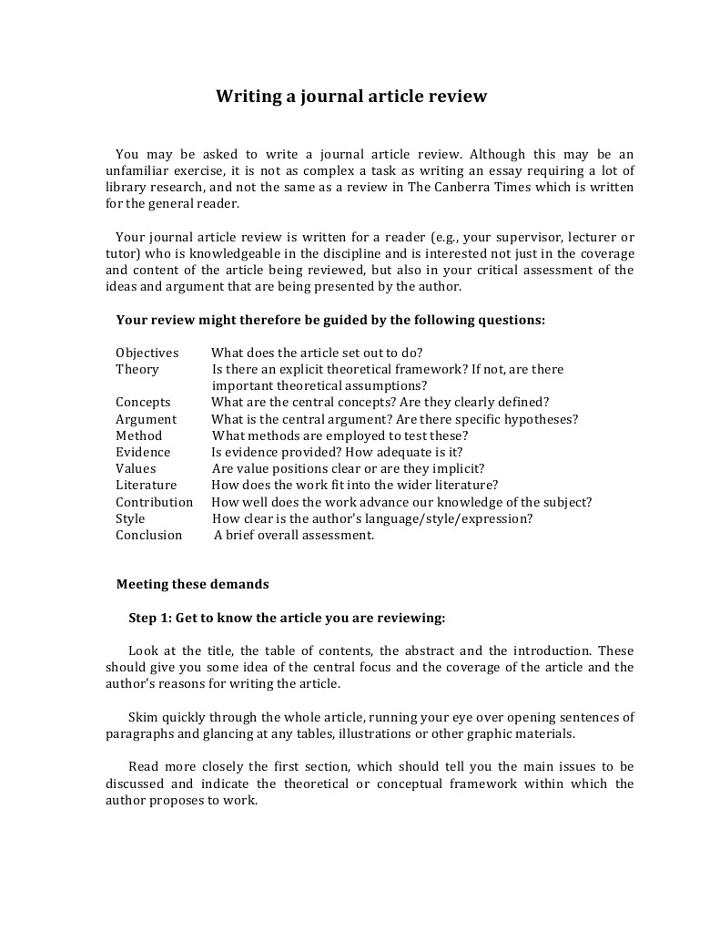 Writing A Journal Article Review  PDF  Argument  Evaluation