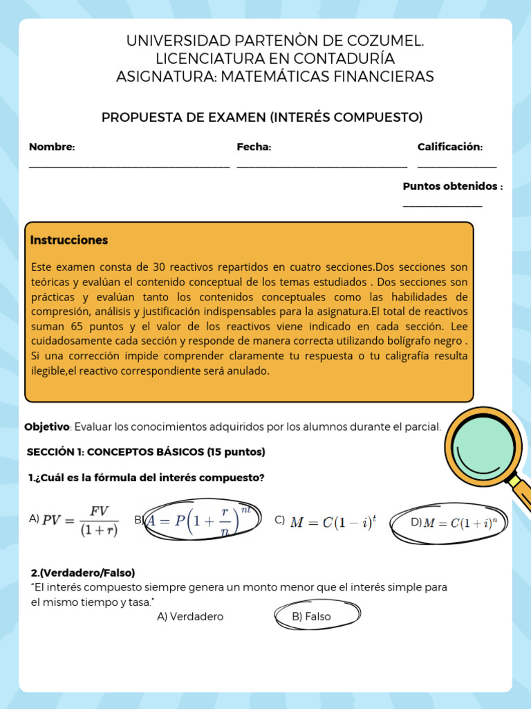 PROPUESTA DE EXAMEN MATEMATICAS FINANCIERAS ) (1) (1) | PDF | Interés ...