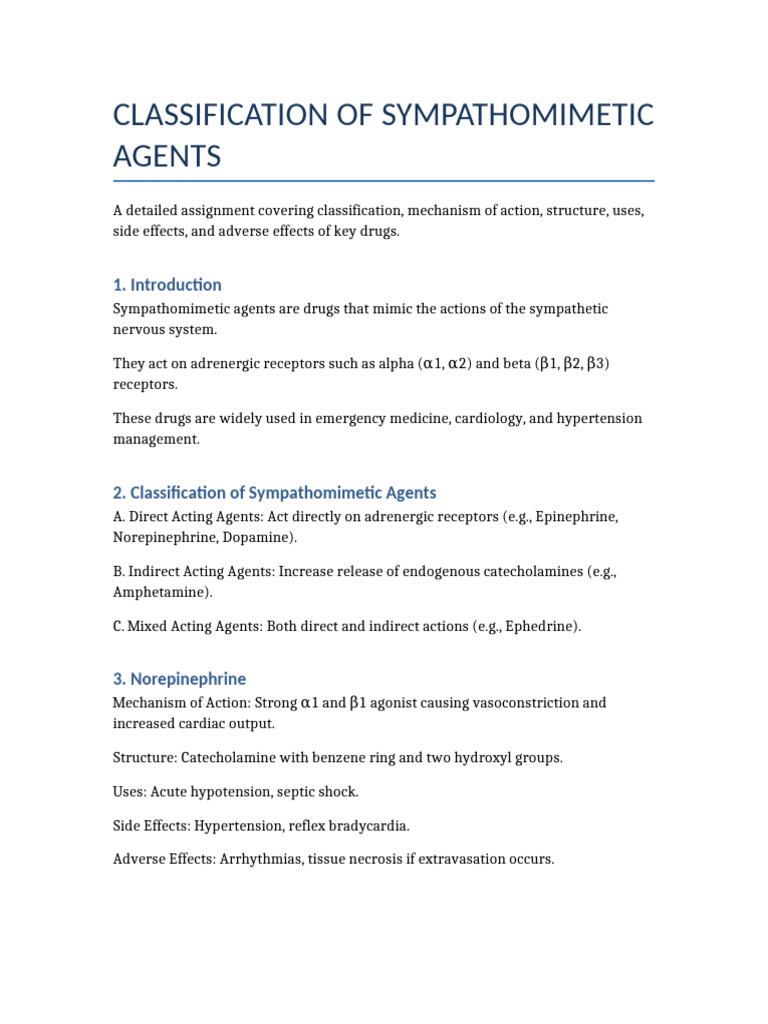Detailed Sympathomimetic Assignment | PDF