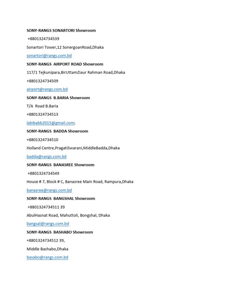 SONY Authorized Retail Shop Rangs | PDF | Dhaka | World Politics